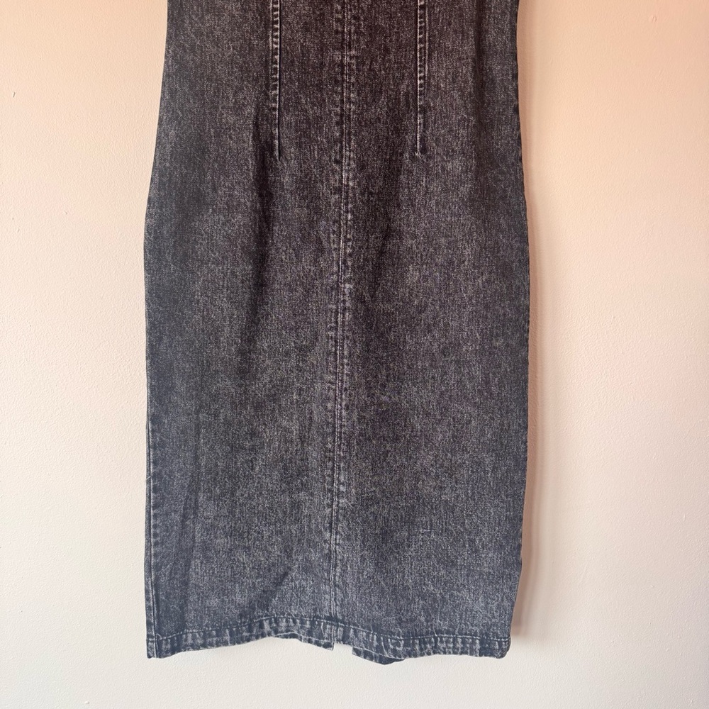 Sage The Label Black Denim Midi Dress Sleeveless Sheath Back Slit Size Small NWT - Picture 6 of 16